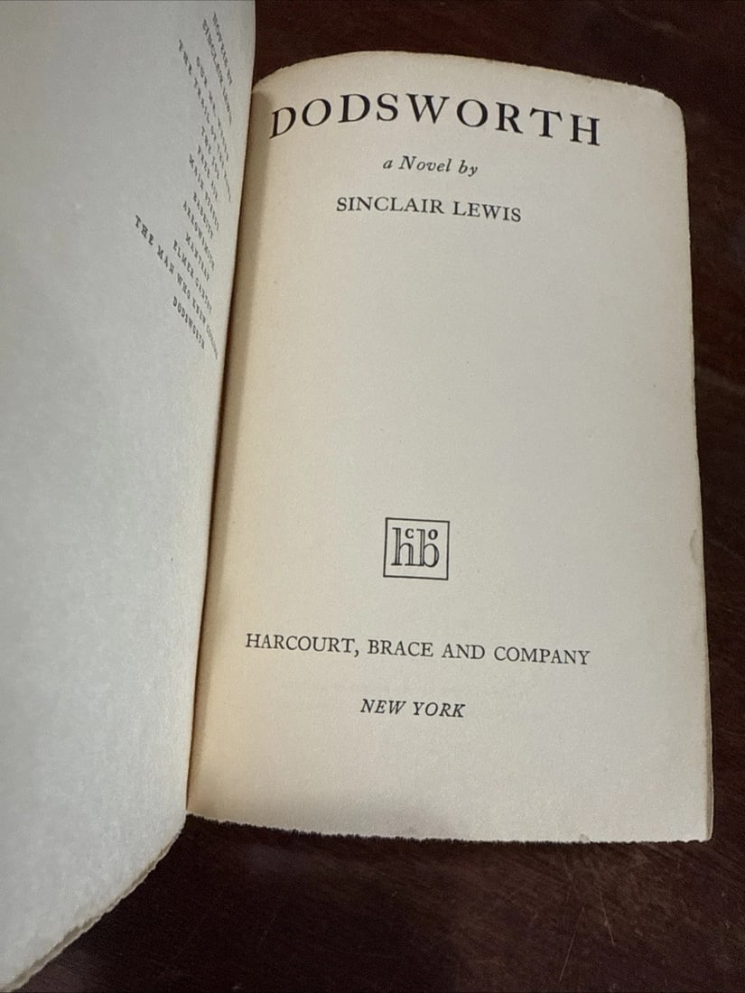 Sinclair Lewis DODSWORTH 1st Edition 1st Printing HC March 1929 Harcourt Good - 5