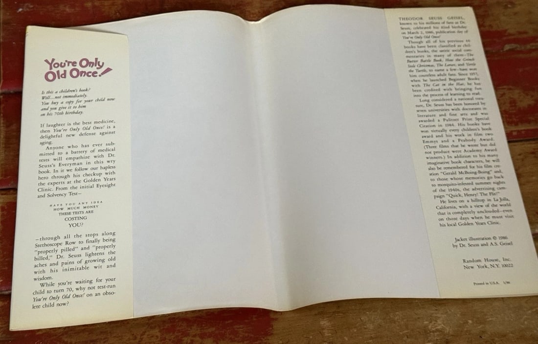 You're Only Old Once Dr. Seuss 1986 First Edition/Printing With Dust Jacket EXC - 8