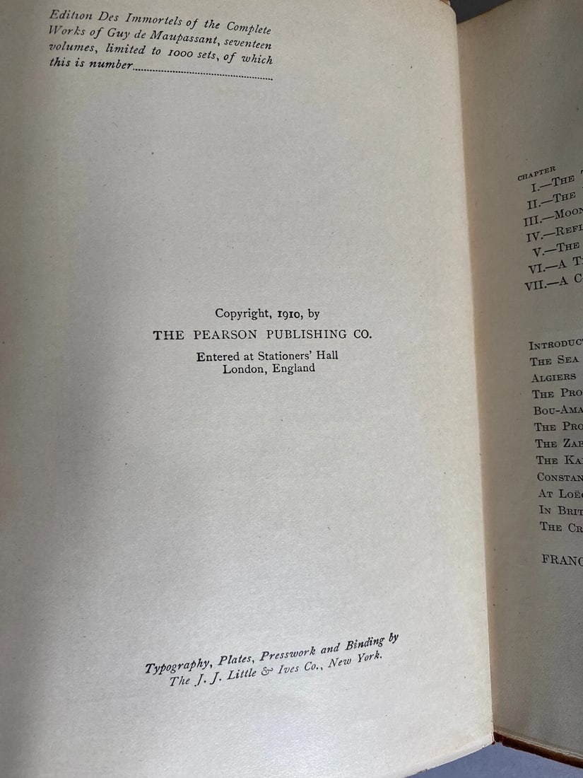 Guy De Maupassant Afloat, In The Sunshine 1910 Pearson Publishing HC Rare - 7