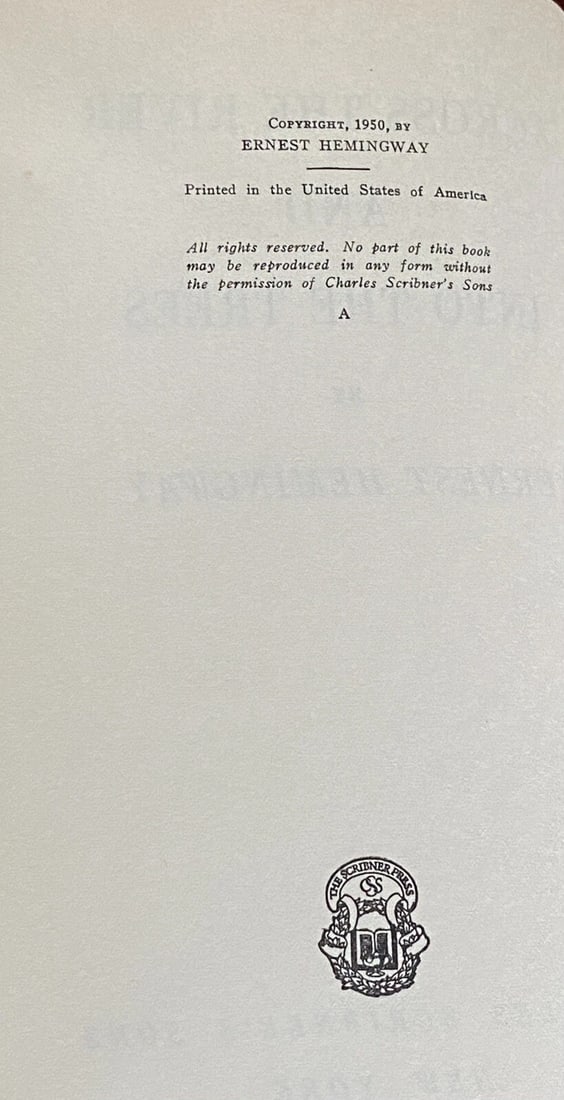 Across the River and into the Trees Ernest Hemingway 1950 HC/DJ First Ed/Print - 17