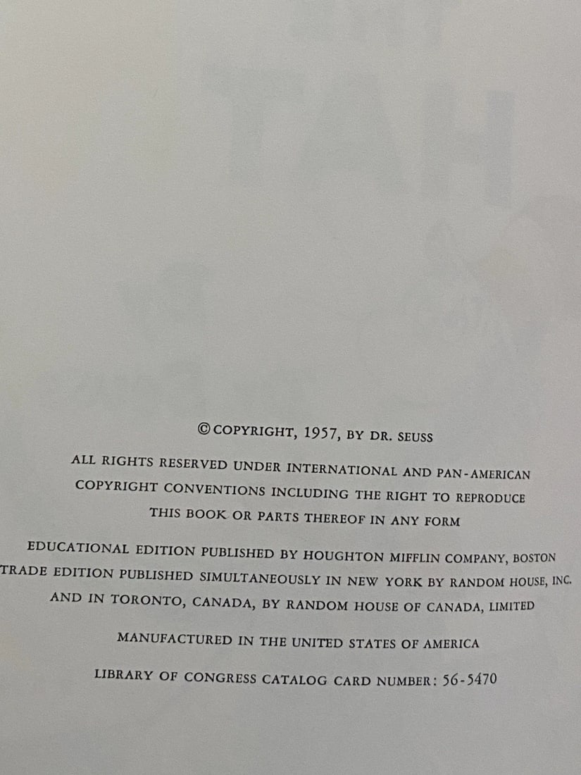 The Cat In The Hat Dr. Seuss 1957 First Edition Early Print NOT BC Random House - 5