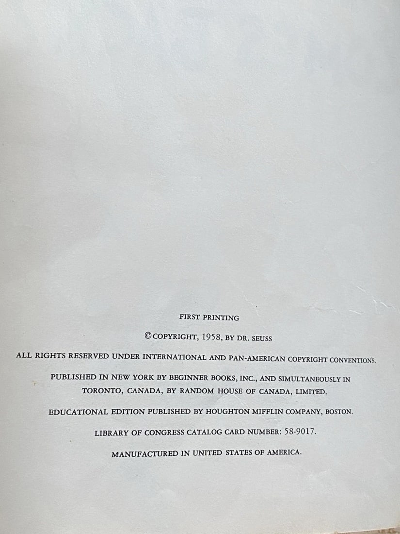 RARE Cat in the Hat Comes Back - Dr. Seuss 1958 - TRUE 1st/1st Printing - 3