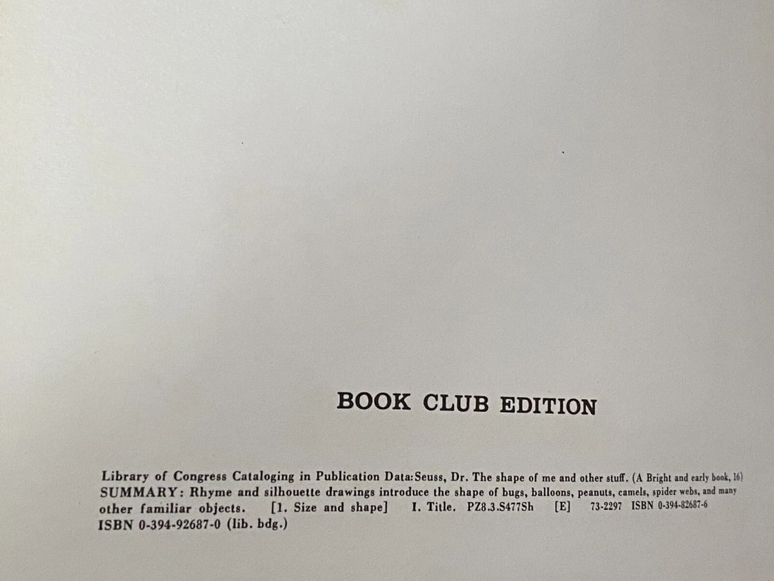 1973 Dr. Seuss The Shape of Me and Other Stuff HC Book Club Edition Very Good - 4