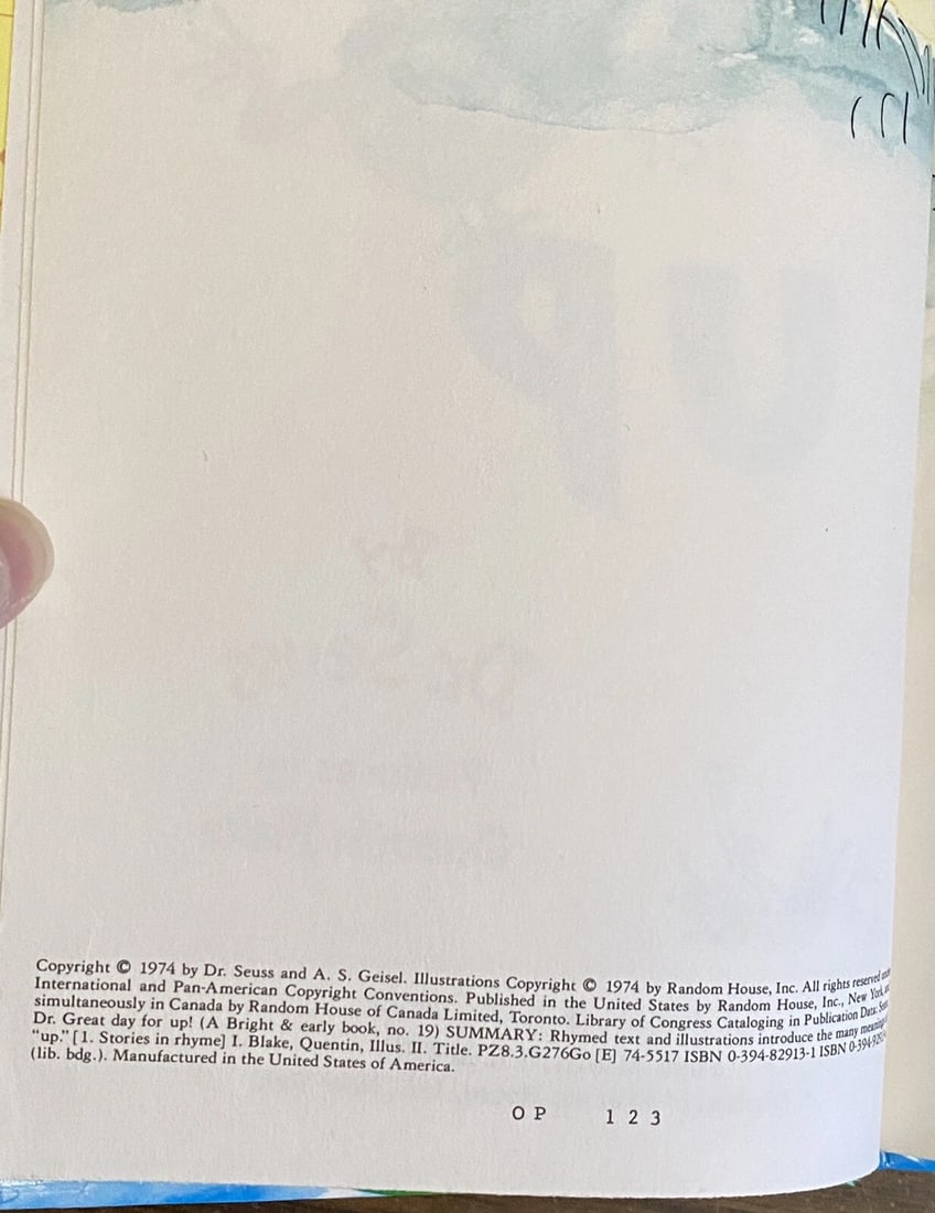 Dr Seuss Great Day for Up First Edition 1975 Early Print OP 123 Near Fine - 4