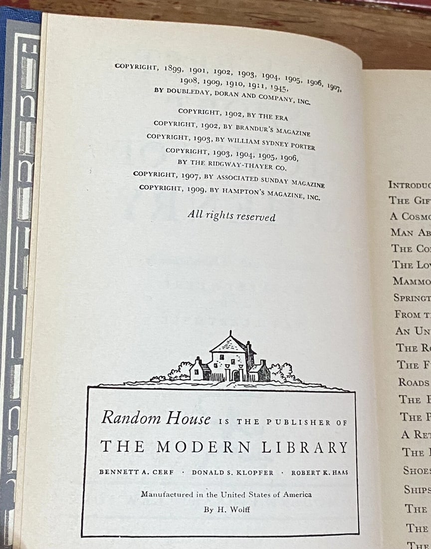 THE BEST SHORT STORIES OF O. HENRY Modern Library Edition 1945 HC/DJ V Good - 4