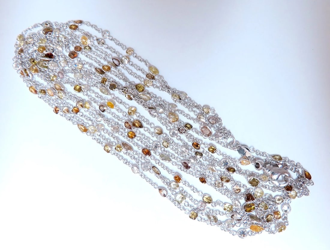 28.18ct Natural Multicolored Fancy Colored Diamonds Yard Necklace 18kt**: Title: 28.18ct Natural Multicolored Fancy Colored Diamonds Yard Necklace 18kt** Description: 28.18ct. Diamonds Station Yard Necklace. Natural Fancy Colors Olive Green, Yellow, Orange, Brown, pink and