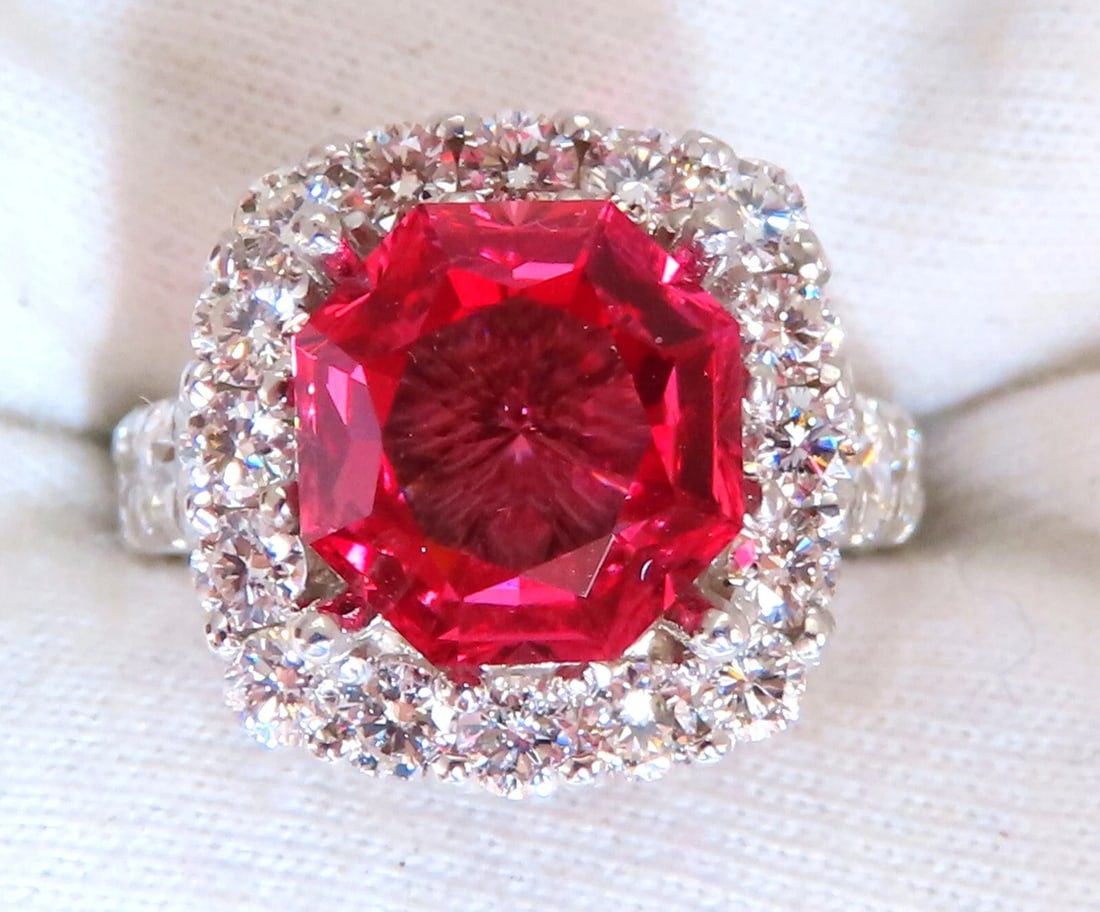 GIA Certified Natural No Heat Spinel 3.86ct Diamonds Cluster Ring 14Kt**: Title: GIA Certified Natural No Heat Spinel 3.86ct Diamonds Cluster Ring 14Kt** Description: Octagon Spinel 3.86ct. Natural GIA "No Heat" Spinel Diamonds ring. Spinel No Heat, Raspberry Pink Color. Oc