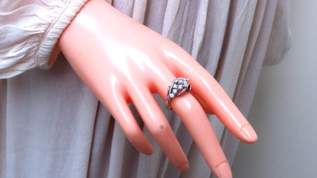 Vintage Natural Diamond ring .80ct 14kt Gold Raised Cathedral Cluster** - 3