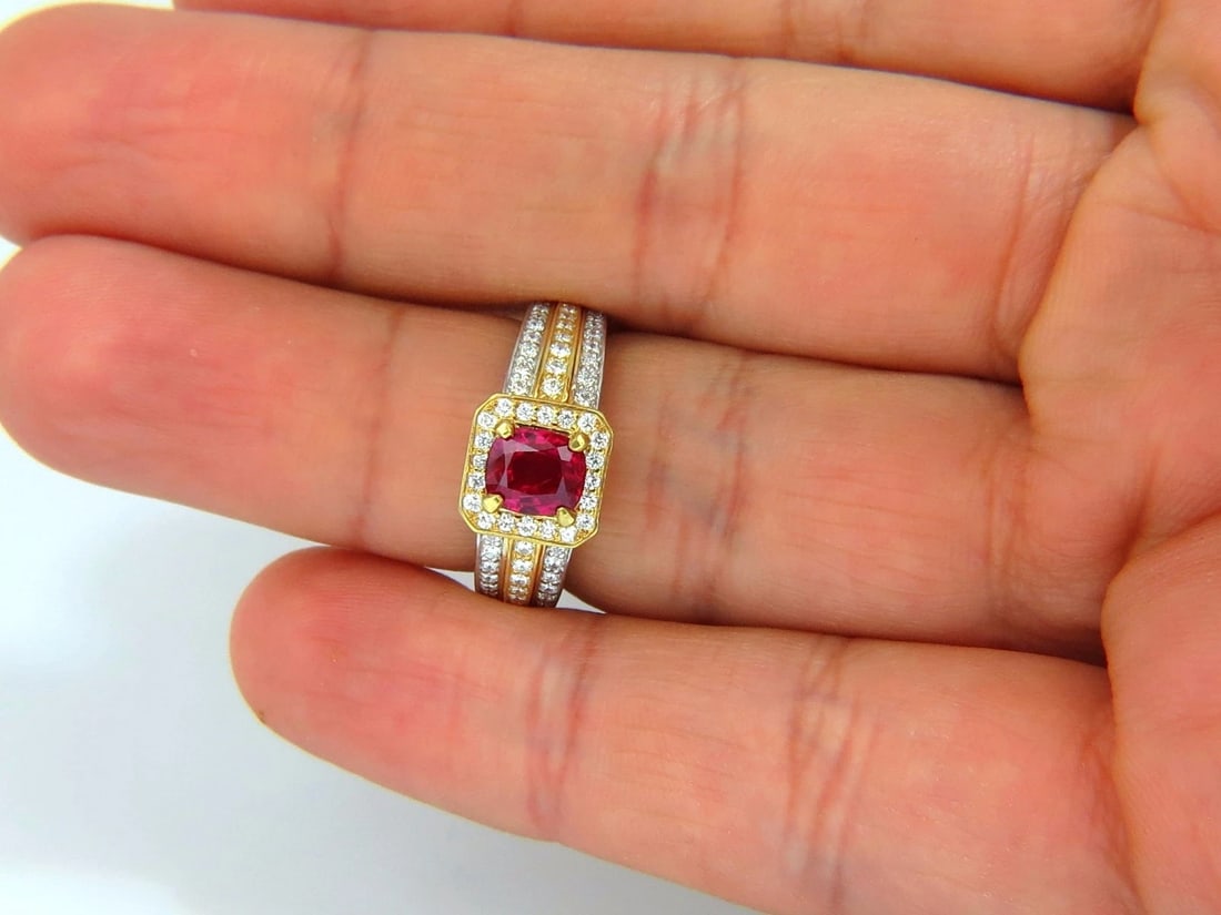Rare GIA Burma Pigeon Blood 1.14ct vivid red ruby diamonds ring 14kt** - 7