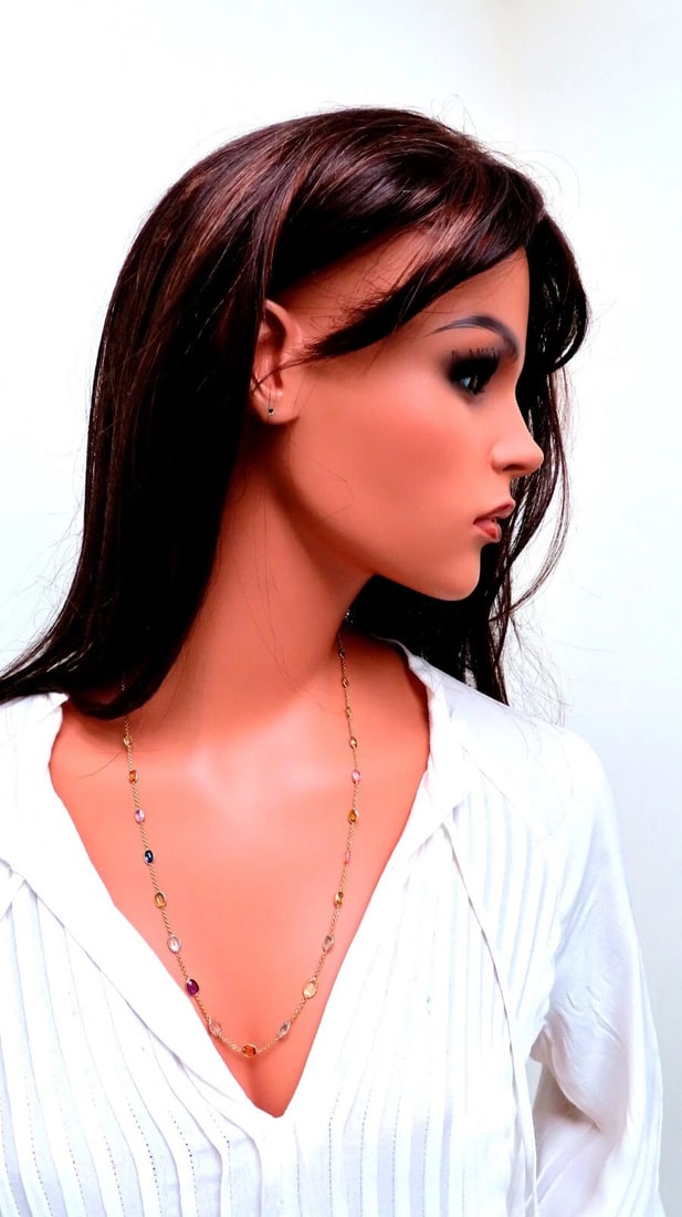 15ct Natural Sapphire Aquamarine Amethyst Yard Necklace 14kt Gold ** - 10