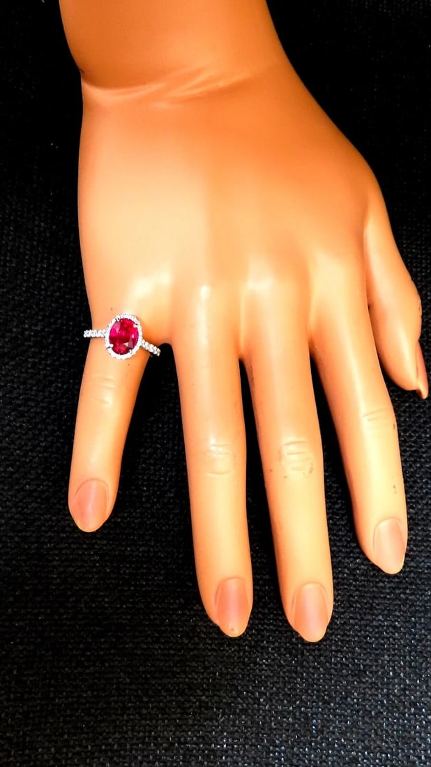RARE GIA certified 3.03ct no heat natural ruby diamond ring 18kt classic halo** - 6