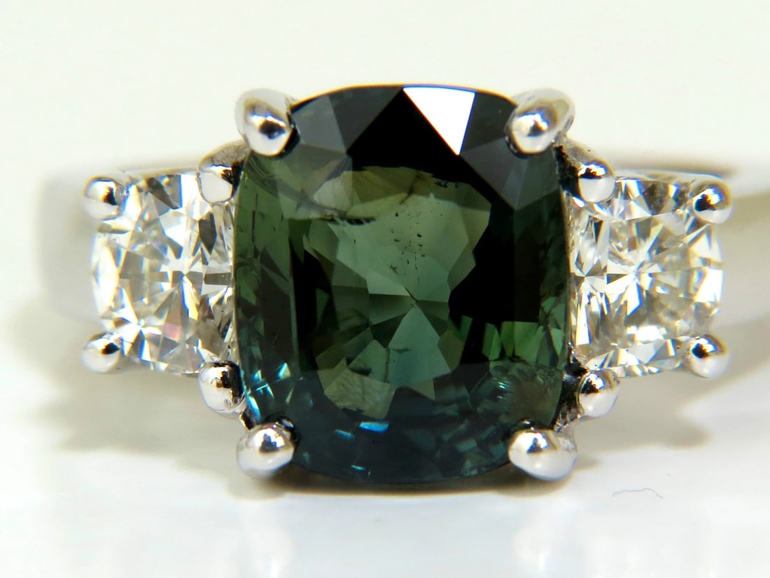 CERTIFIED 6.96CT NO HEAT NATURAL GREEN SAPPHIRE DIAMOND RING UNHEATED - 5