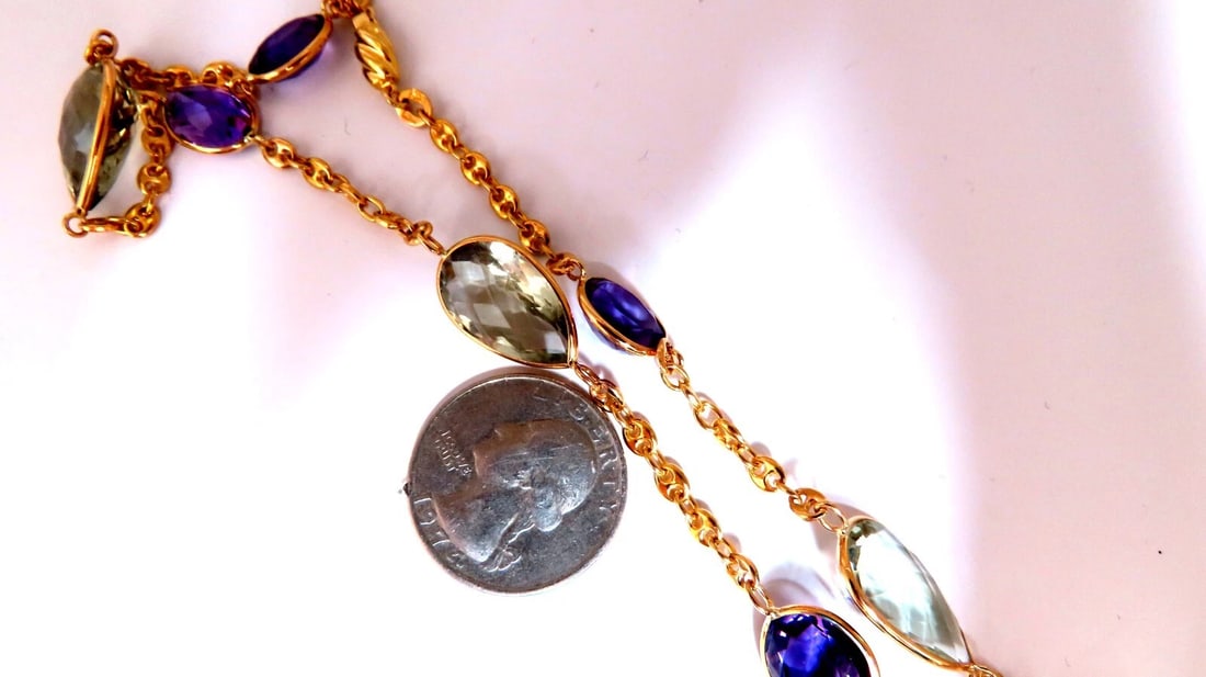 150ct natural purple green amethyst necklace 14kt Gold** - 2