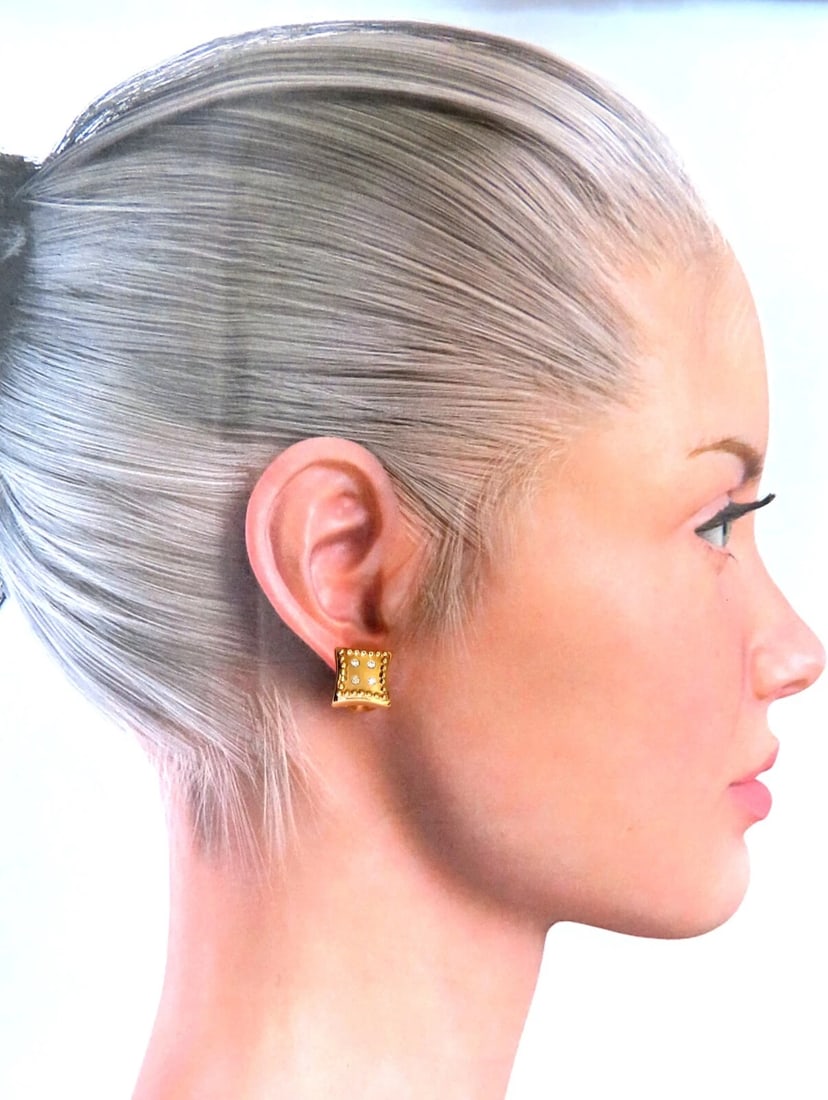 Diamond Dice Square Earrings .25ct 14kt Omega Clip** - 5