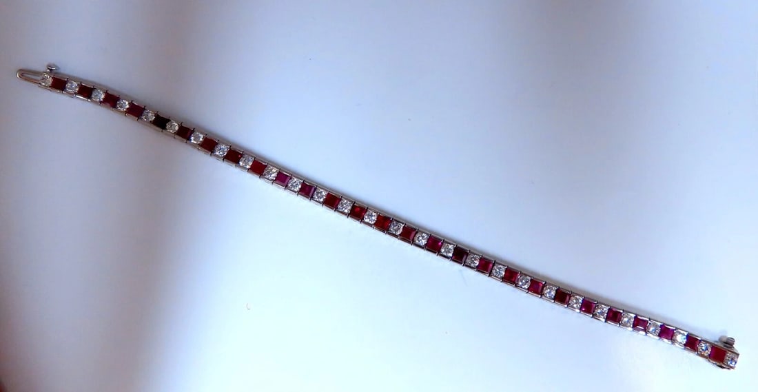 10.03ct Natural Ruby Diamonds Alternating Channel Line Bracelet 14kt** - 5