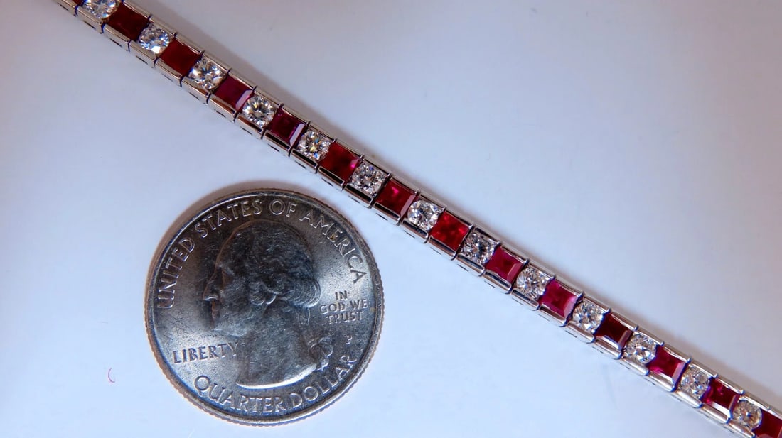 10.03ct Natural Ruby Diamonds Alternating Channel Line Bracelet 14kt** - 6