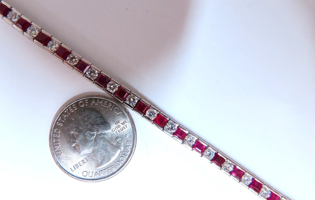 10.03ct Natural Ruby Diamonds Alternating Channel Line Bracelet 14kt** - 7