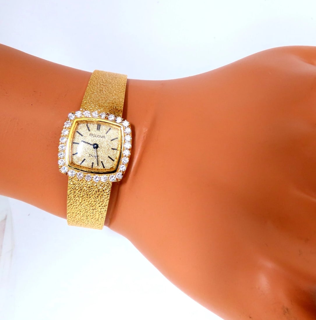 Bulova Dior Vintage Ladies 14kt Gold Watch Diamond Dial** - 5
