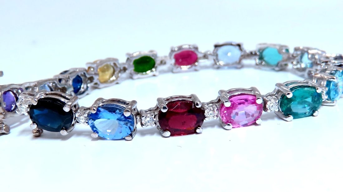 20.68ct Sapphire Tanzanite Aquamarine Tourmaline Emerald Zircon Bracelet 14kt** - 2