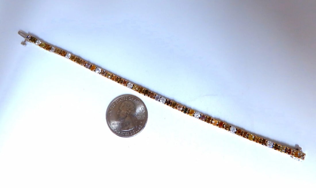 7.26ct Natural Yellow orange pink brown fancy color diamonds bracelet 14kt** - 2