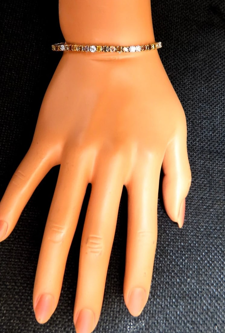 7.26ct Natural Yellow orange pink brown fancy color diamonds bracelet 14kt** - 7