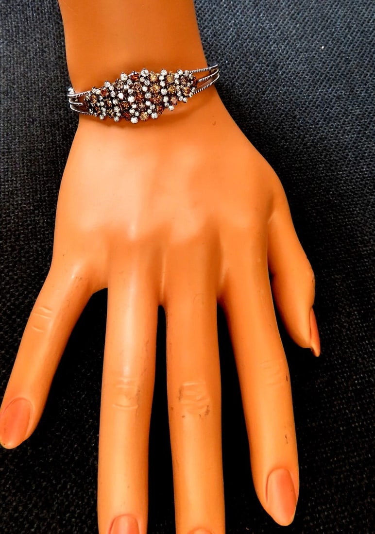 Natural Fancy Brown Diamonds Wide Cluster Bangle Bracelet 14kt** - 7