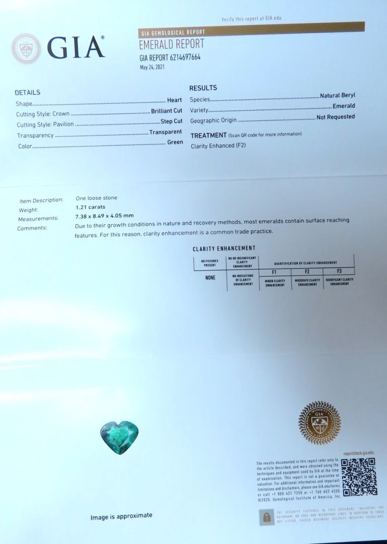 GIA Certified 1.21ct natural green emerald diamonds ring 18kt Heart Love** - 7