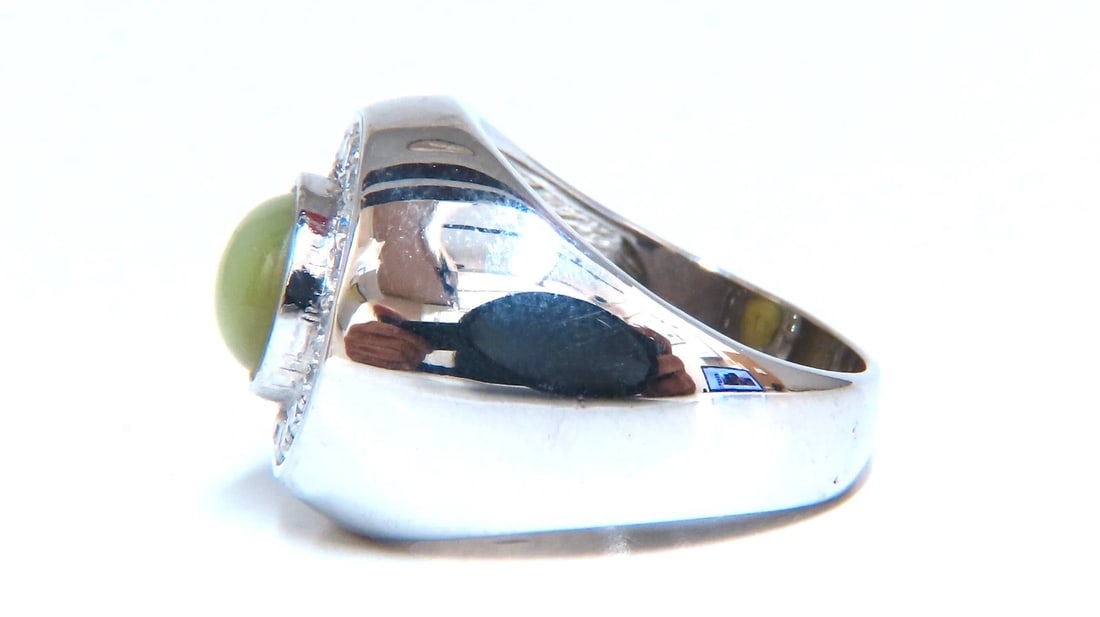 GIA Certified 4.78ct Natural Chrysoberyl Cats Eye Diamond Signet Ring 14kt** - 3
