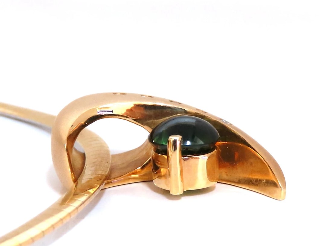 3ct Natural Green Round Tourmaline Mod Deco Necklace Omega 14kt** - 4