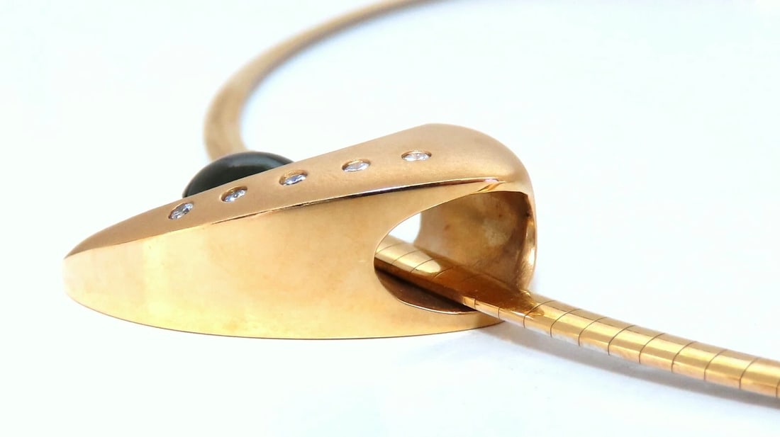 3ct Natural Green Round Tourmaline Mod Deco Necklace Omega 14kt** - 5