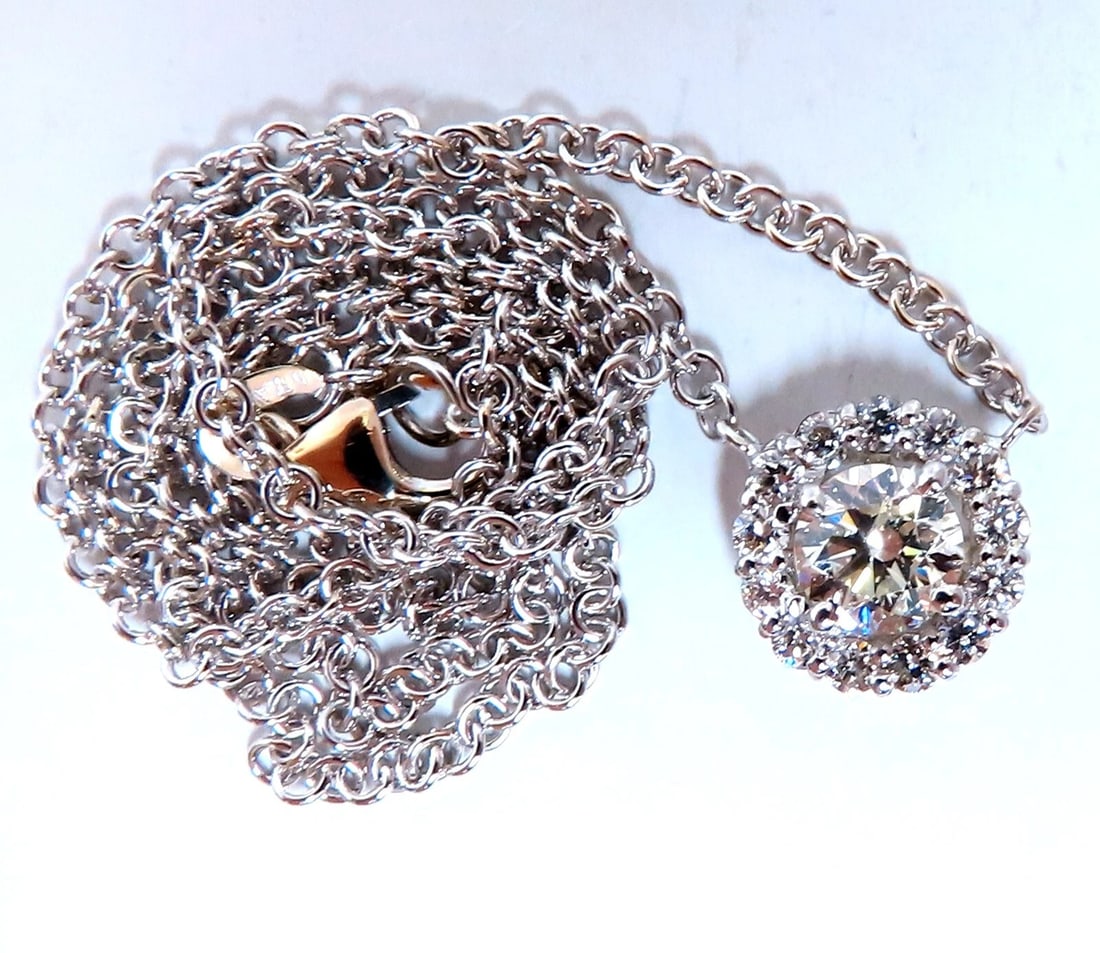 1.09ct natural diamonds halo cluster necklace 14kt** - 2