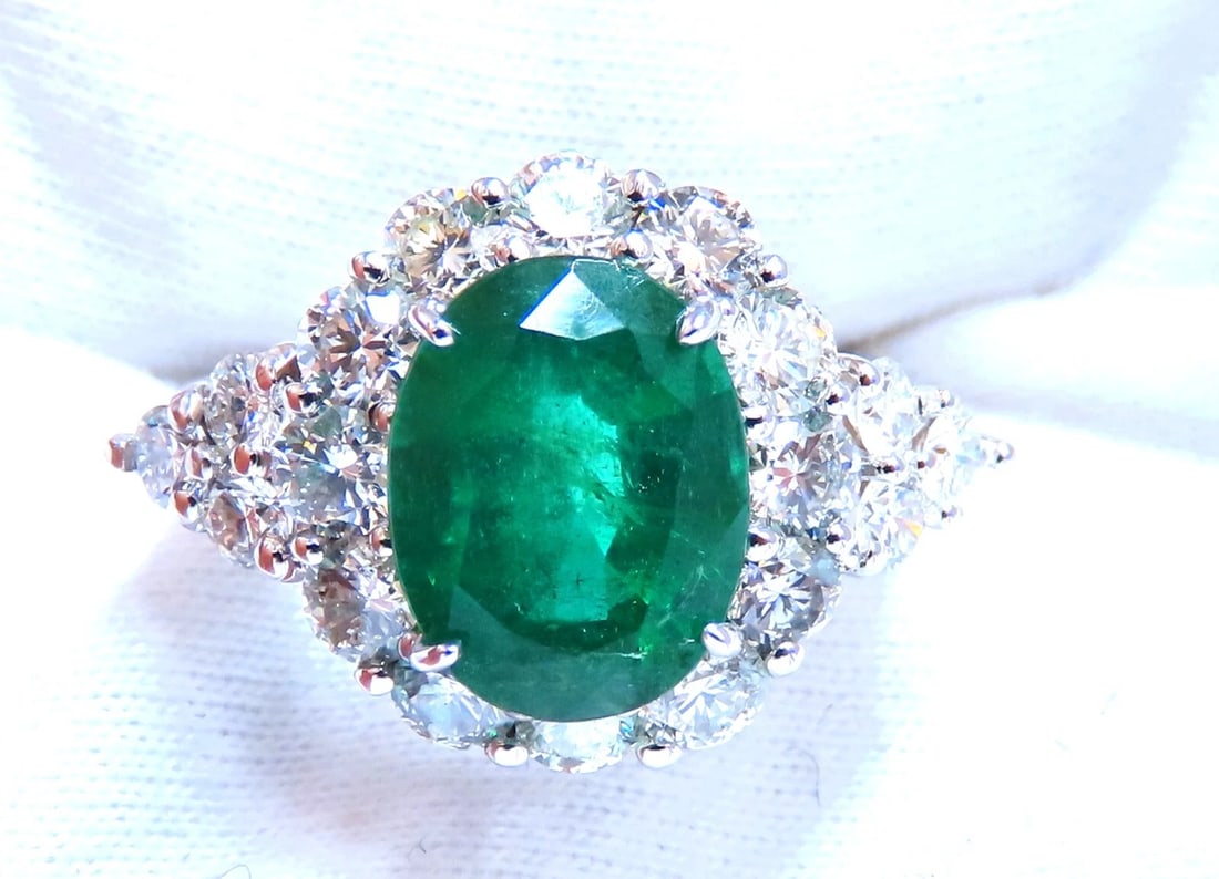 4.12ct natural green emerald diamonds ring 14kt Halo Prime** - 5