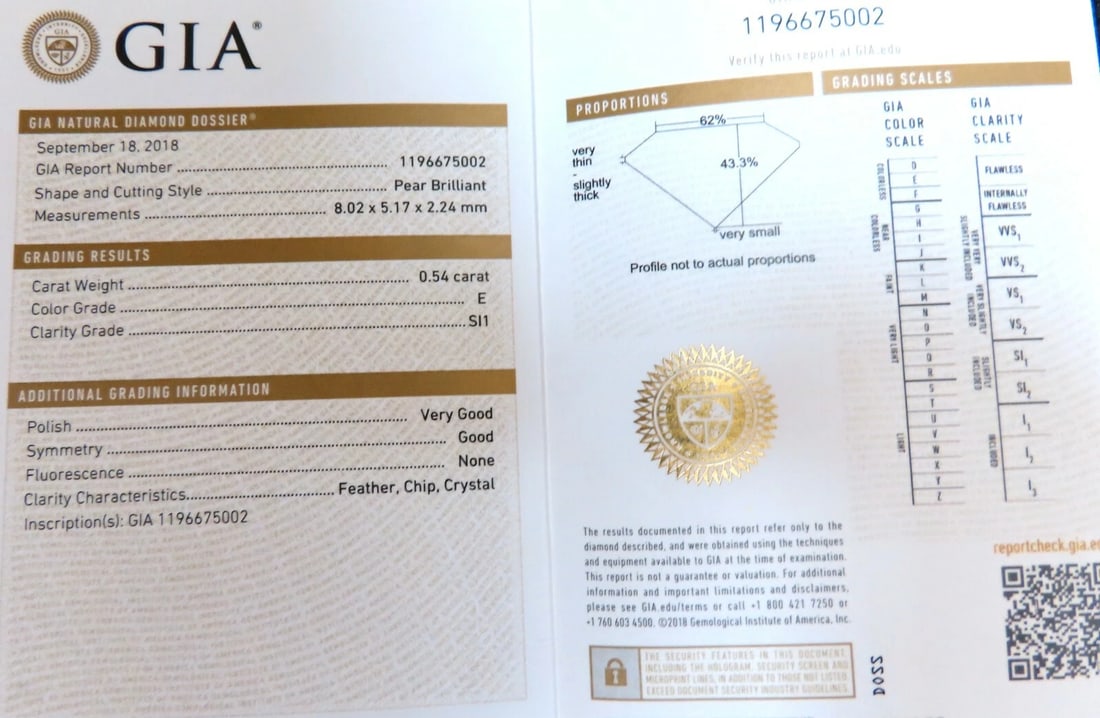 GIA Certified .54ct Natural Pear Shaped Diamond Ring 14kt** - 11