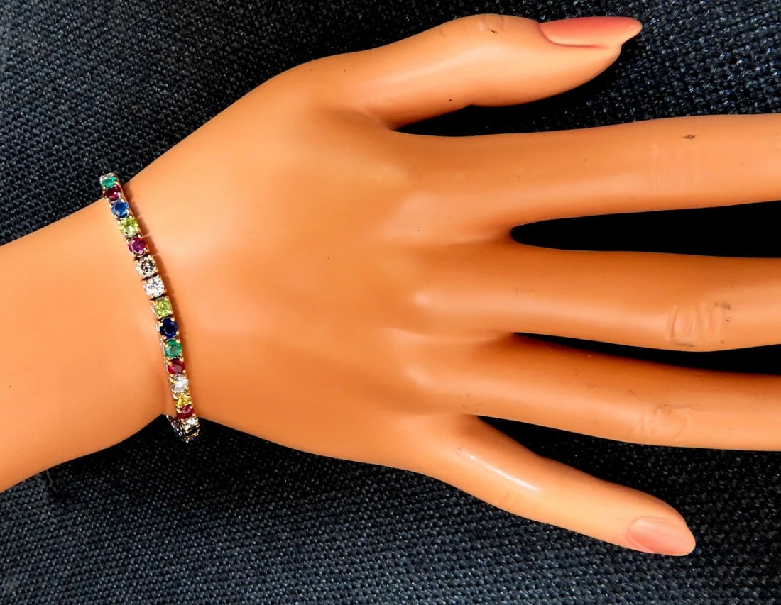 8.70ct natural ruby emerald sapphires diamond tennis bracelet 14kt gem line** - 2