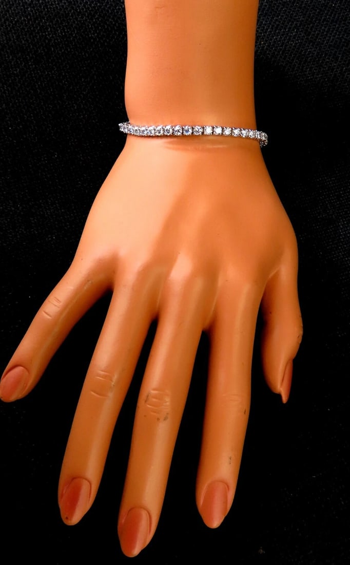 6.02 carat natural round diamonds link tennis bracelet 14kt gold** - 8