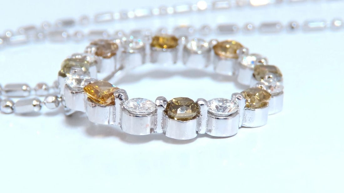 3.32ct Fancy Color Natural Yellow Brown Diamond Circle Eternity Necklace 14kt** - 3