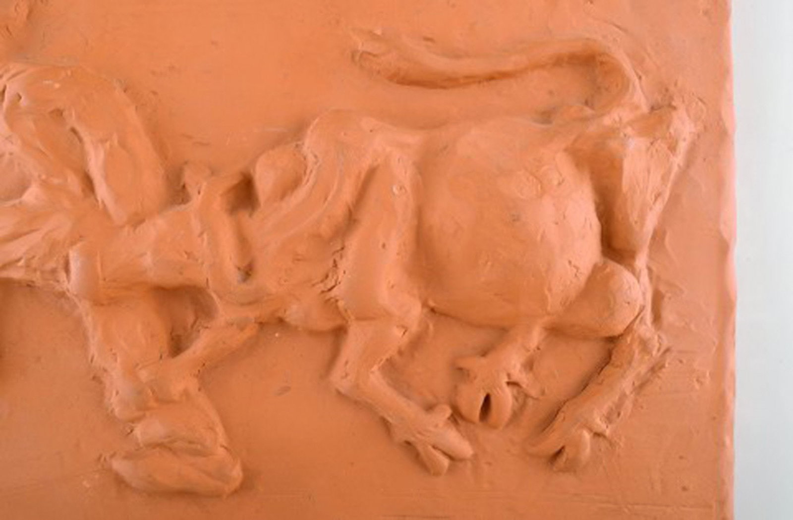 Kloster Ceramic, Ystad. Wall plaque in terracotta. The cow is driven home. Swedish design, 1960's. - 3