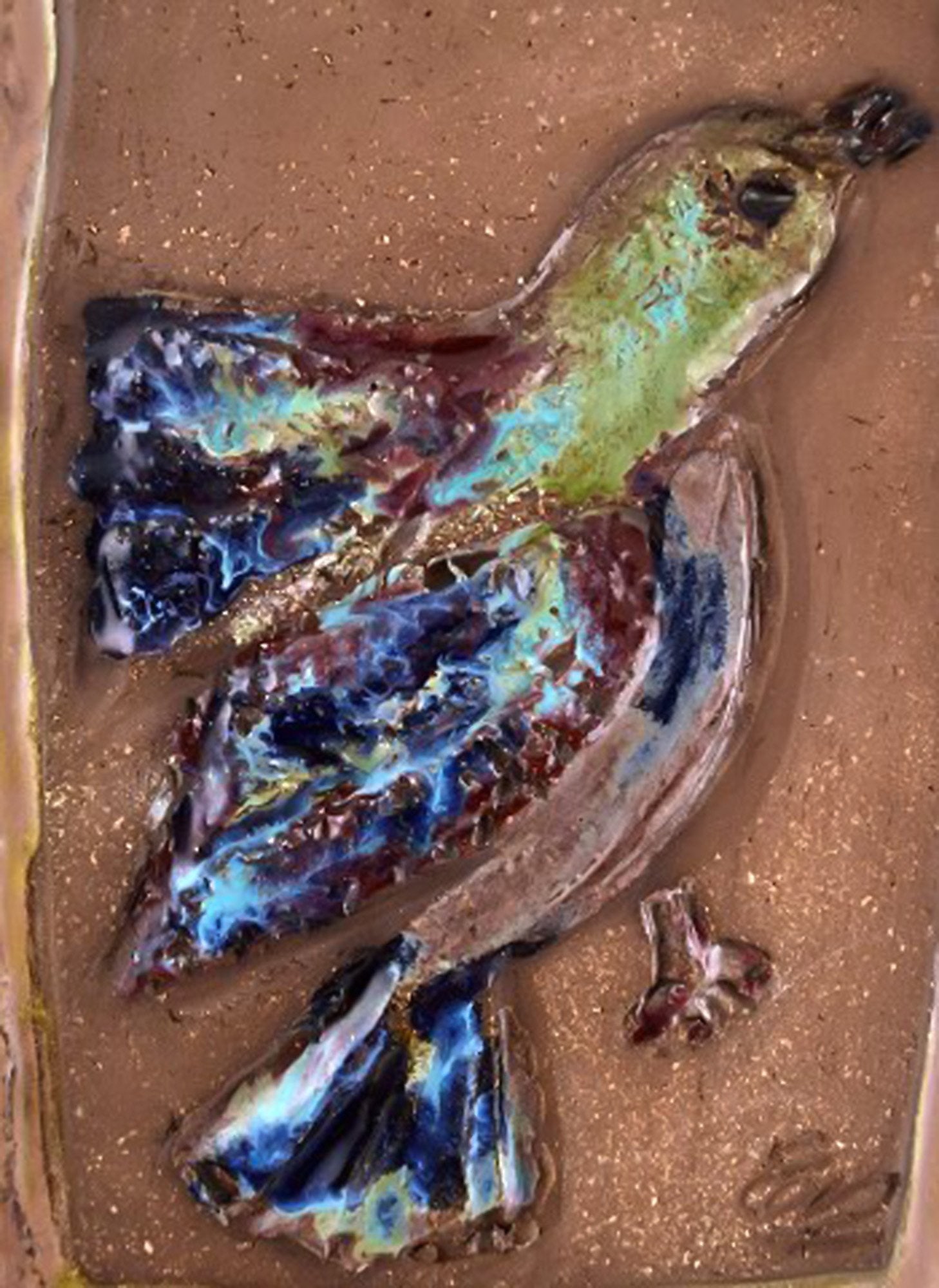 Swedish ceramist. Glazed ceramic wall plaque with bird motif. 1960's. - 4