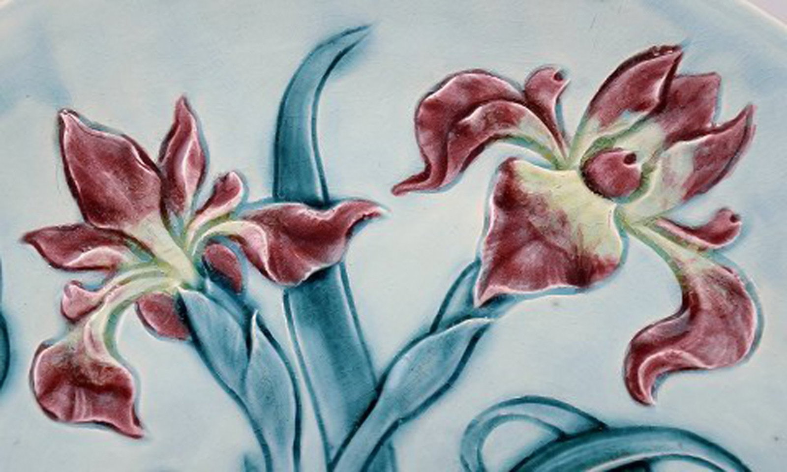 Gustavsberg Art Nouveau earthenware dish decorated with flower. - 4