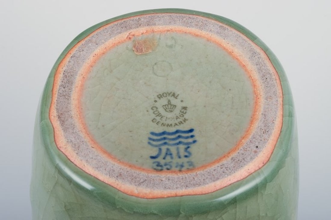 Jais Nielsen for Royal Copenhagen. Ceramic vase in celadon glaze with religious motifs. 1940s. - 8