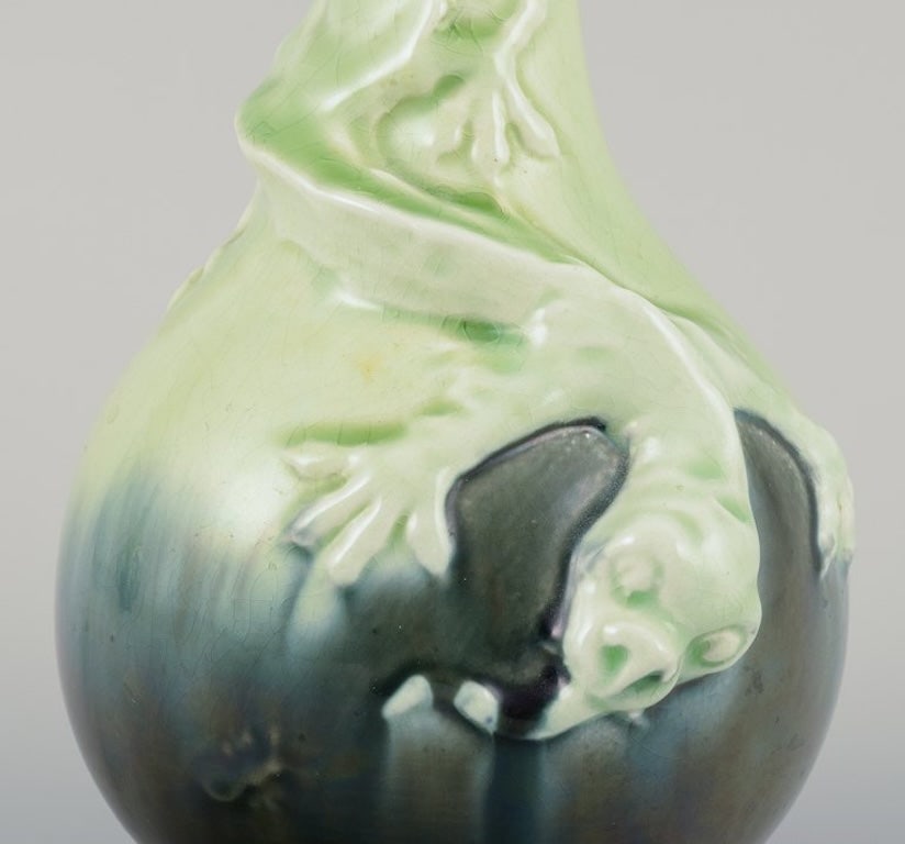 Rörstrand, Sweden. A pair of Art Nouveau faience vases with relief motif of lizards. - 3