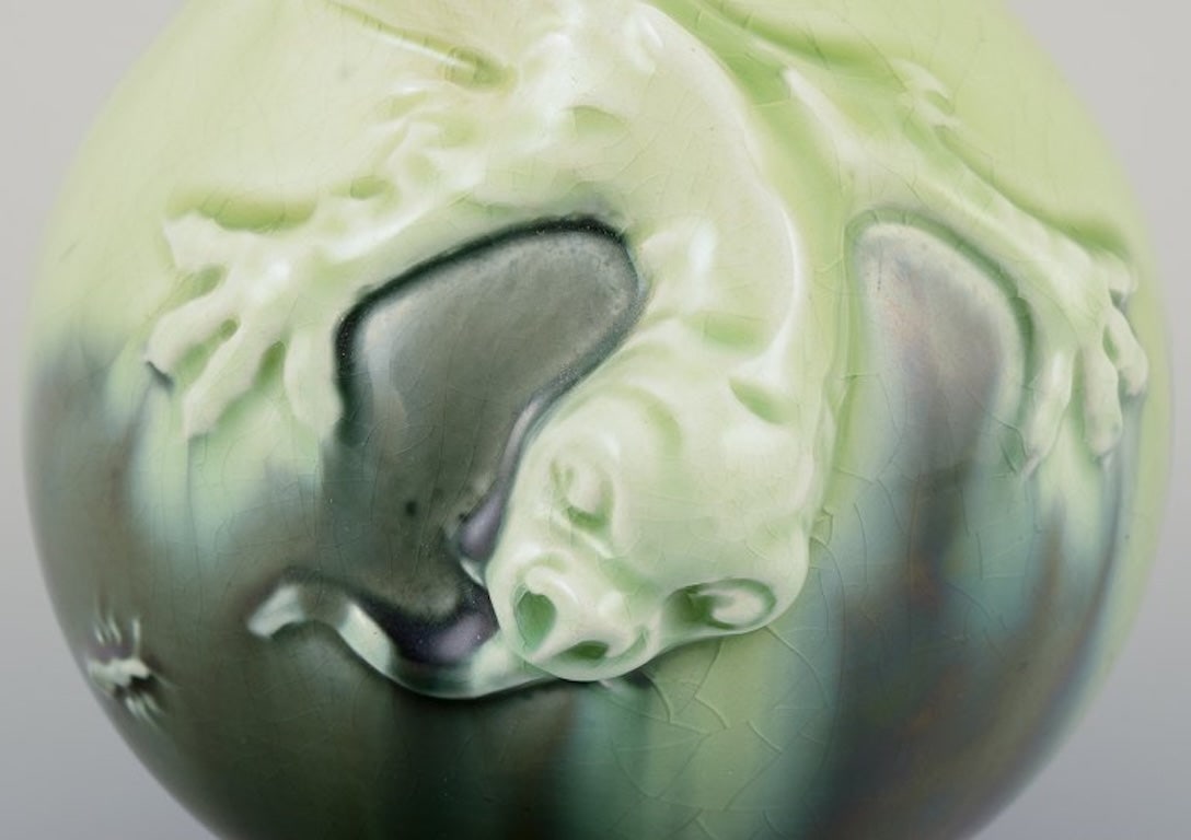 Rörstrand, Sweden. A pair of Art Nouveau faience vases with relief motif of lizards. - 8