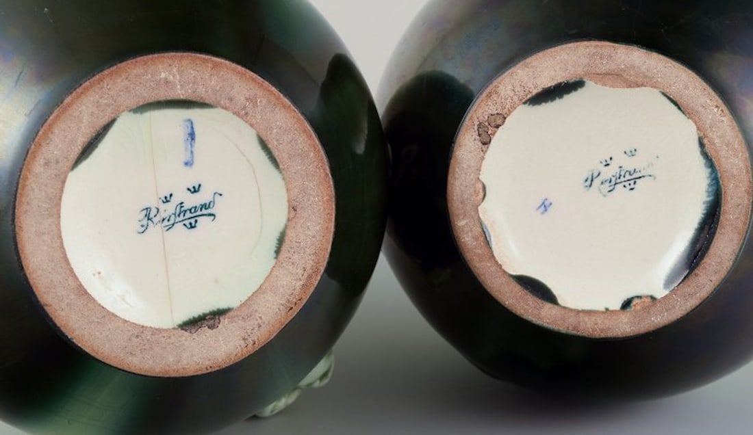 Rörstrand, Sweden. A pair of Art Nouveau faience vases with relief motif of lizards. - 9