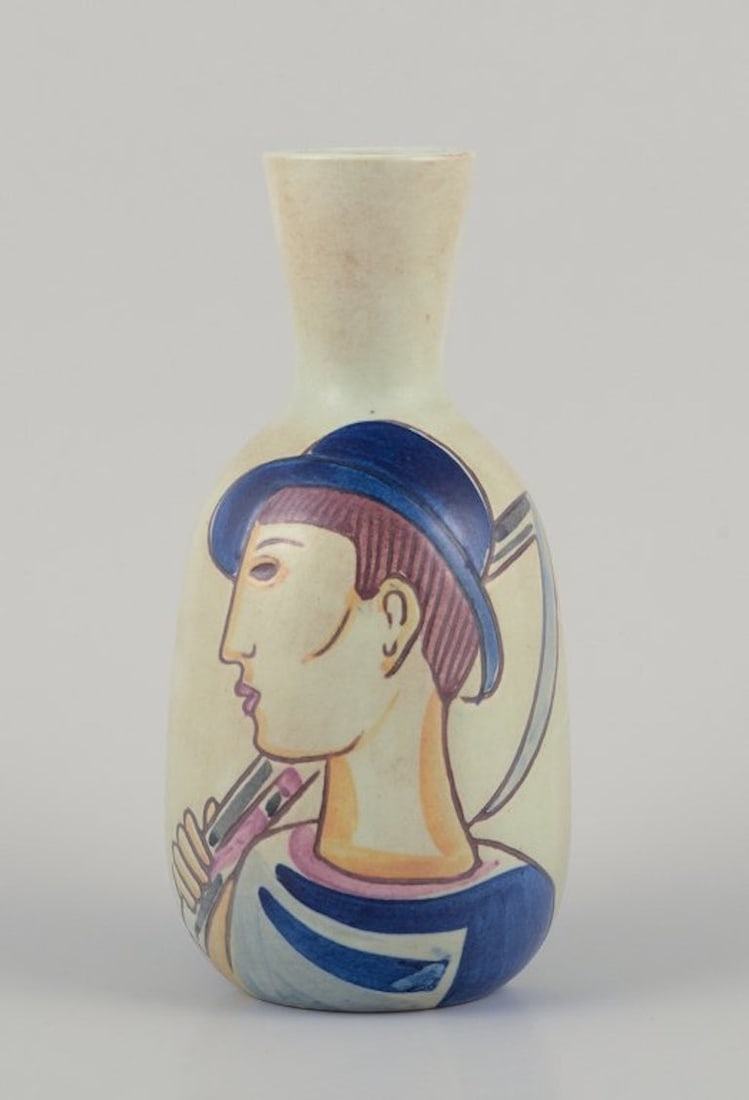 Carl Harry Stålhane for Rörstrand, Sweden. "Folkvisan" ceramic vase with motif of a young - 2