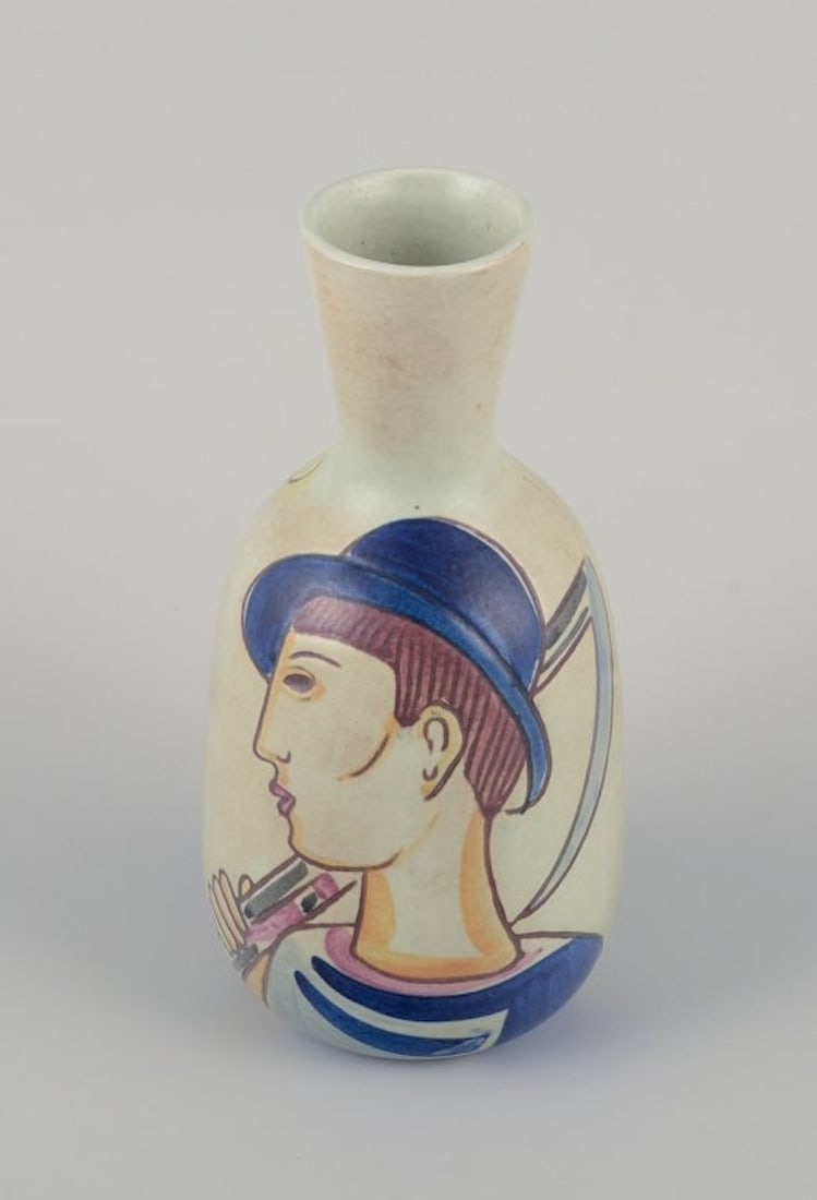 Carl Harry Stålhane for Rörstrand, Sweden. "Folkvisan" ceramic vase with motif of a young - 3