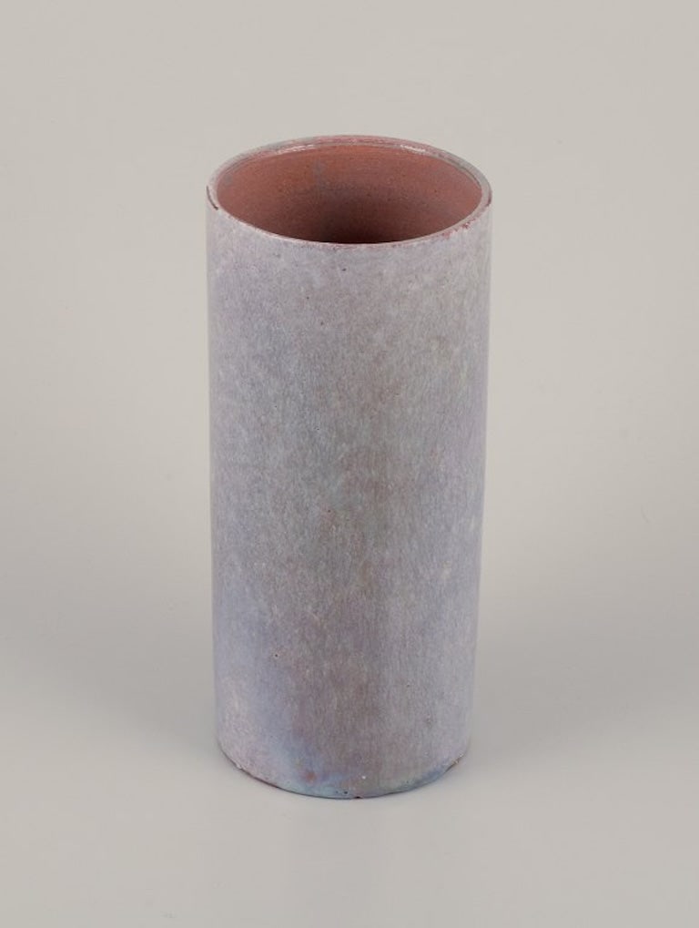 Biot, France. Unique ceramic vase. Cylindrical shape. Glaze in gray-green tones. Approximately - 2