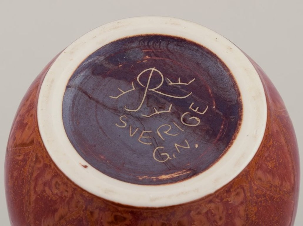 Gunnar Nylund for Rörstrand, Sweden. Ceramic vase with geometric pattern. Glaze in brown hues. - 7