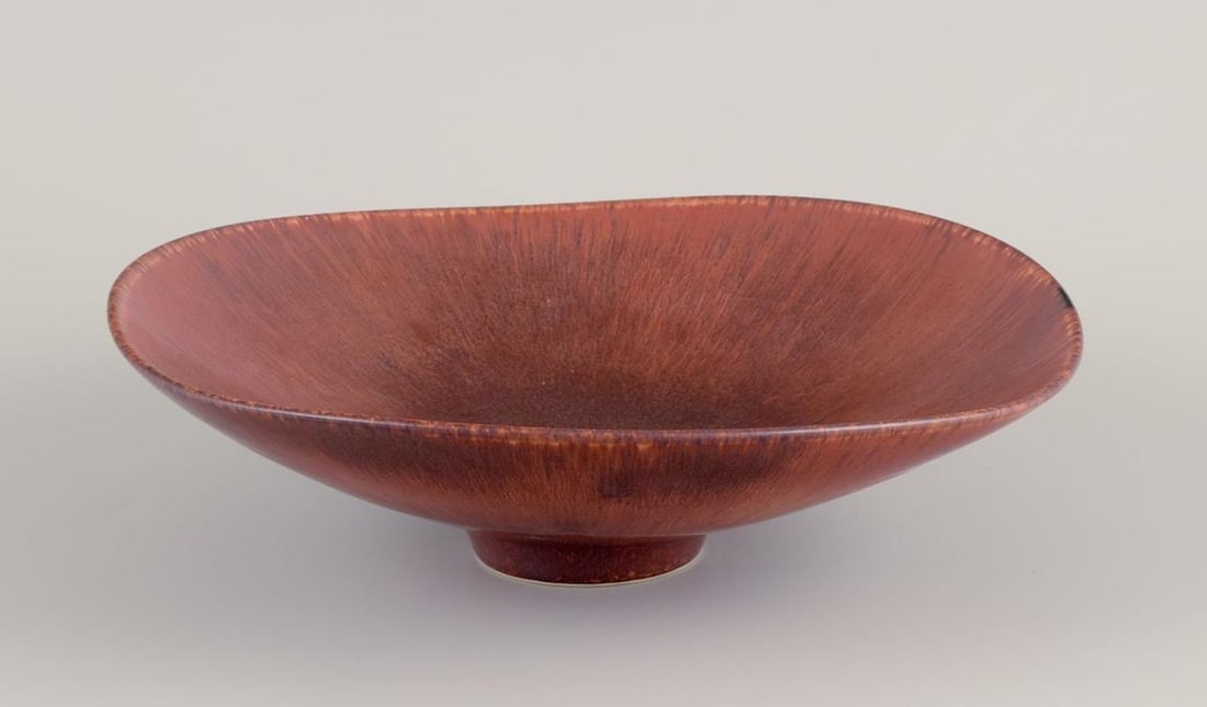 Carl Harry Stålhane for Rörstrand, Sweden. Large ceramic bowl with glaze in brown tones. (1 of 9)