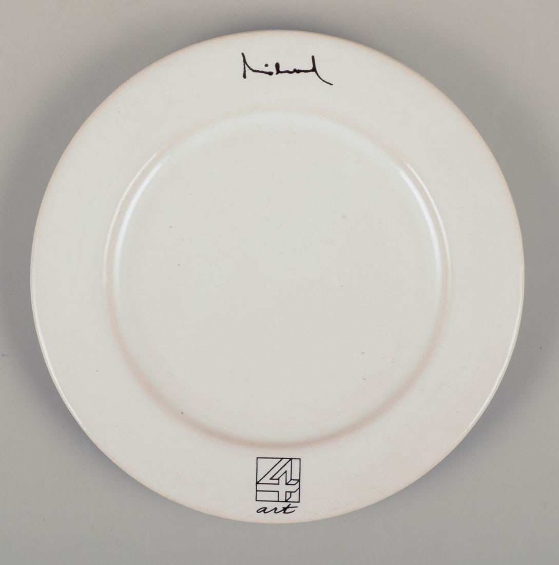 French studio ceramicist. 4 pairs of coffee cups with saucers in earthenware. Postmodern abstract - 8