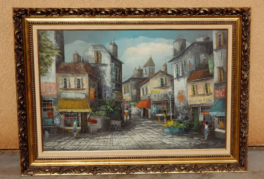 J. LOMBARD Mid Century Parisian Street Scene oil painting - 2